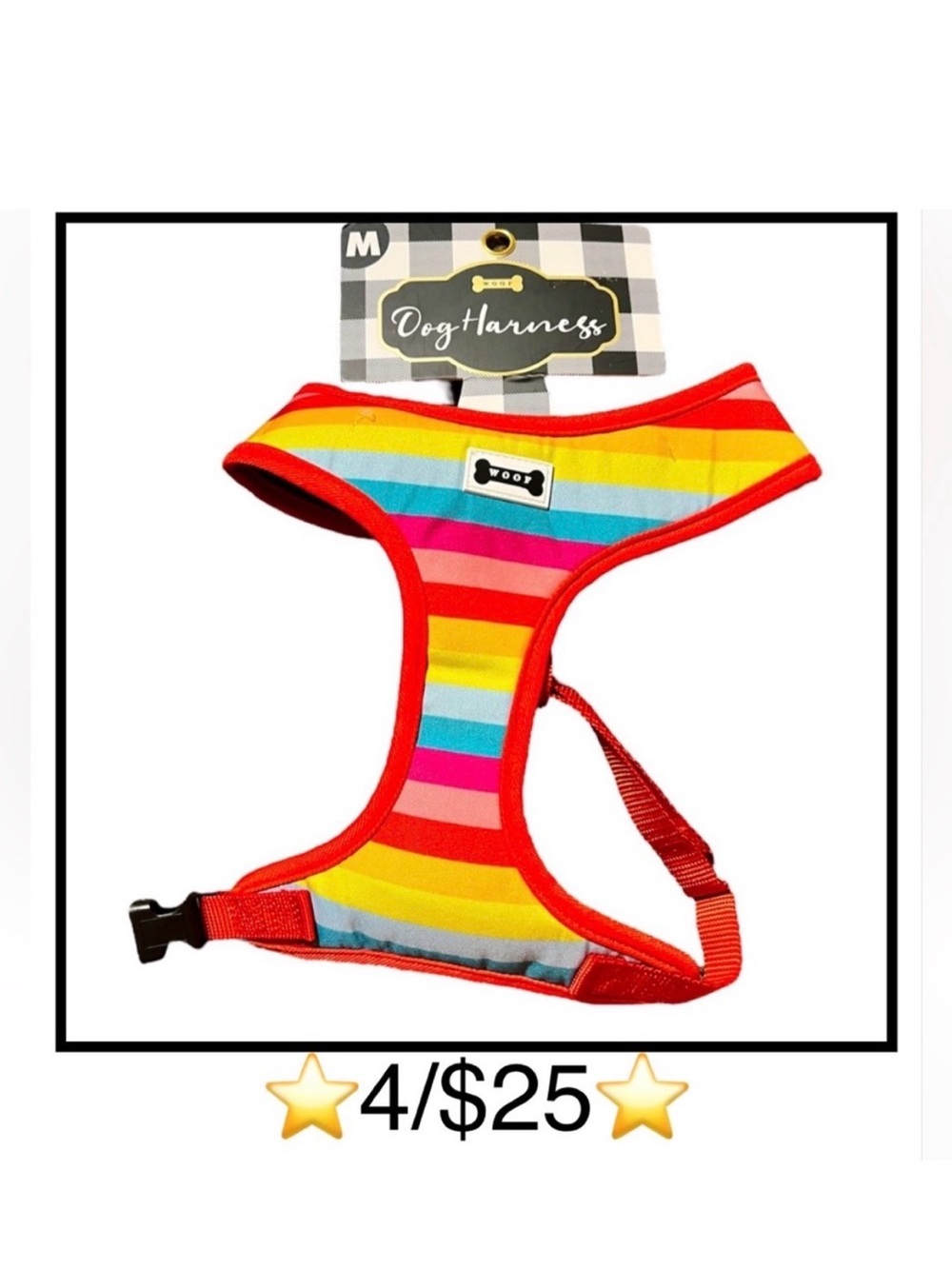 Woof Rainbow Dog Harness size Medium Multicolor Rainbow Stripes New in Package